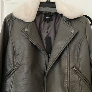 Women’s cropped vegan leather moto jacket